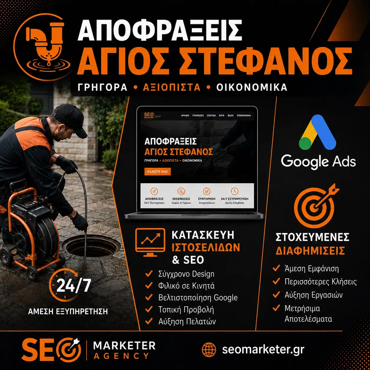 Αποφράξεις Άγιος Στέφανος – Κατασκευή Ιστοσελίδων & SEO – Google Ads