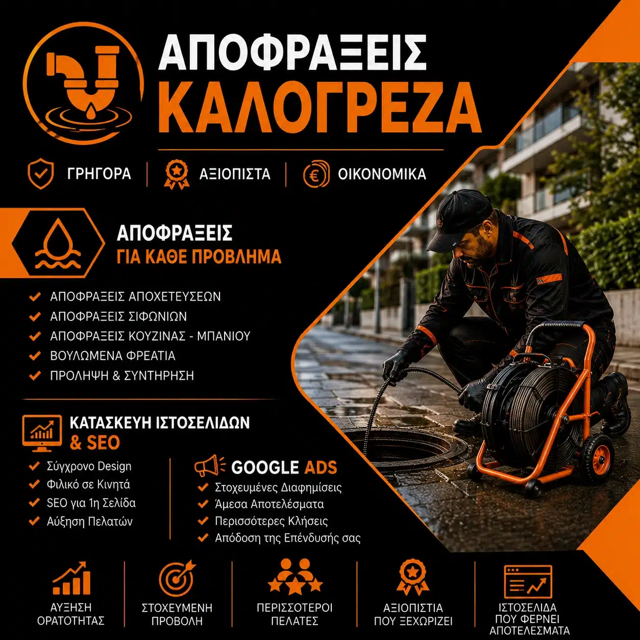 Αποφράξεις Καλογρέζα - Κατασκευή Ιστοσελίδων & SEO - Google Ads