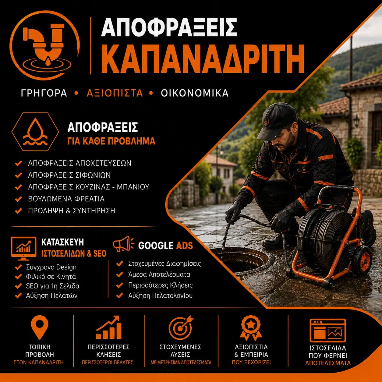 Αποφράξεις Καπαναδρίτη - Κατασκευή Ιστοσελίδων & SEO - Google Ads