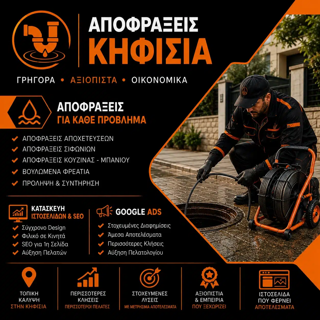 Αποφράξεις Κηφισιά - Κατασκευή Ιστοσελίδων & SEO - Google Ads