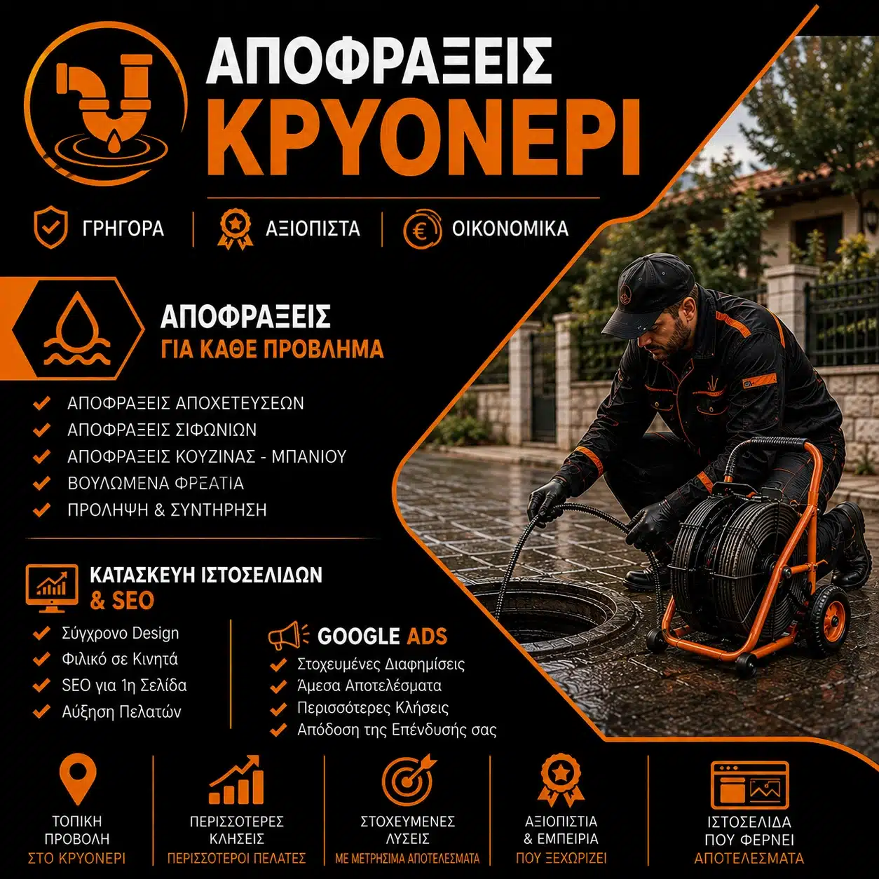 Αποφράξεις Κρυονέρι - Κατασκευή Ιστοσελίδων & SEO - Google Ads