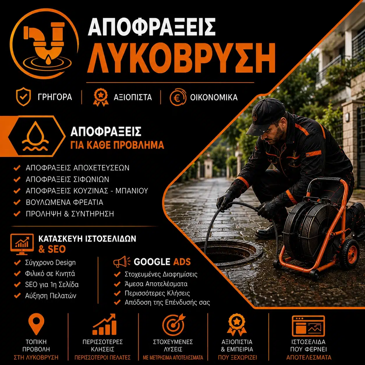 Αποφράξεις Λυκόβρυση - Κατασκευή Ιστοσελίδων & SEO - Google Ads