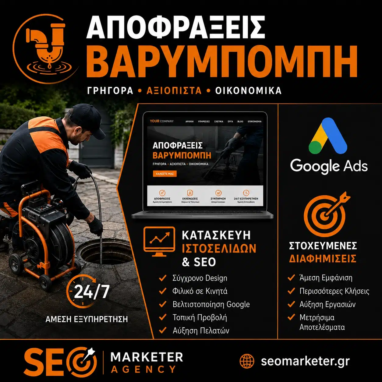 Αποφράξεις Βαρυμπόμπη – Κατασκευή Ιστοσελίδων & SEO – Google Ads